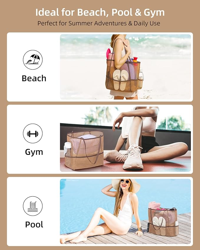 ToKismet Mesh Beach Tote Bag Packable,2026 New 2-in-1 Large Lightweight Foldable Beach Bags with Multiple Pockets for Women