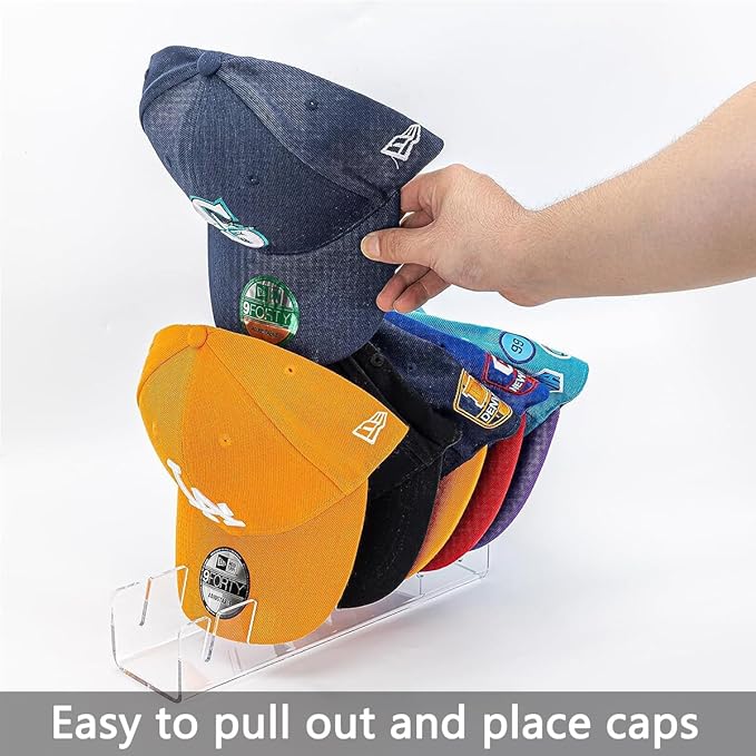 Deear Hat Stand for Baseball Caps Display and Organizer No Install Acrylic Hat Holder for 14 Baseball Caps Hat Racks Storage for Bedroom,Closet,Dresser,Entrance 2 Pack(Clear)