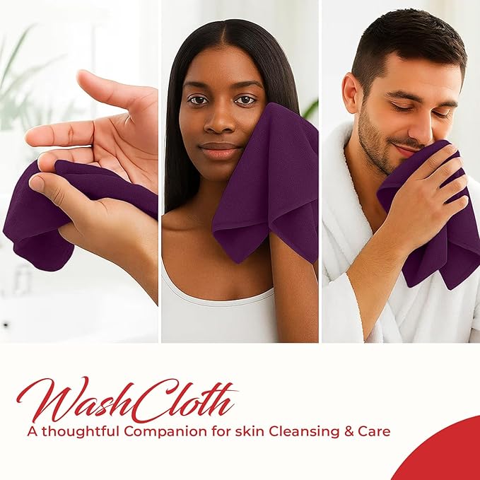 RIVERSIDE 12 Pack Washcloths - 12x12 Inches, 500 GSM, 100% Ring-Spun Cotton - Soft, Absorbent & Durable Face and Body Towels - for Bathroom, Spa, Gym, Makeup Removal & Everyday Use - Purple Passion