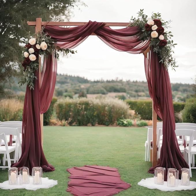Barcelonetta | Chiffon Fabric | Decoration, Drapery Fabric | Wedding, Gender Reveal, Baby Shower, Birthday | for Arbor, Arch, Canopy, Table and Chair Decoration (Burgundy, 5 Yards)