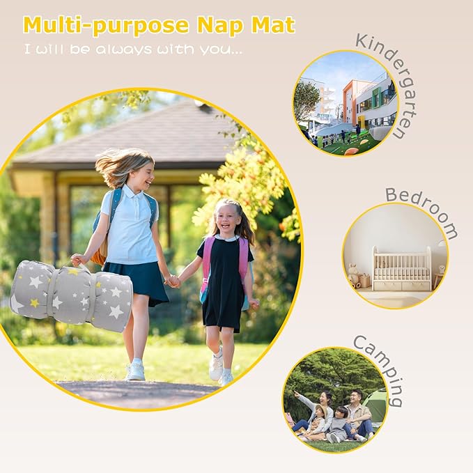 Hi Sprout Toddlers Nap Mat with Removable Pillow and Soft Blanket, Lightweight Daycare Preschool Kindergarten Sleeping Bag, Travel Slumber for Kids Girls Boys