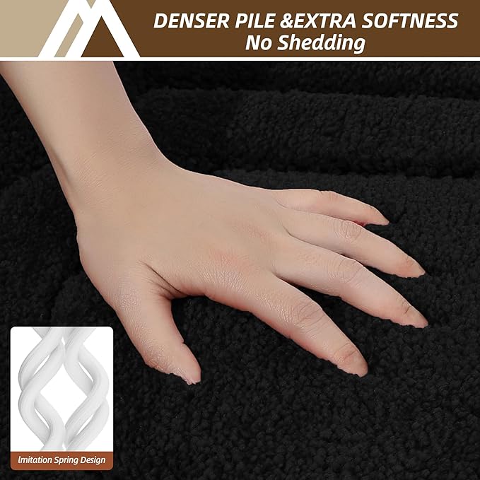 COSY HOMEER Bathroom Mat Rugs 20”x32” Non-Slip Absorbent Bath Mat Plush Shaggy Machine Washable Bath Rugs Soft Polyester Bath Mats for Bathroom Floor,Tub and Shower,Black