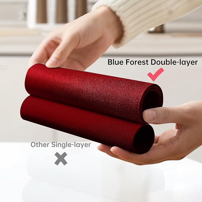 Blue Forest | Rectangular Faux Linen Placemats Set of 8 | Dual- Layered Thickened for Durability | Heat Resistant | Machine Washable | Wrinkle Free for Easy Care Indoor/Outdoor Use - Red