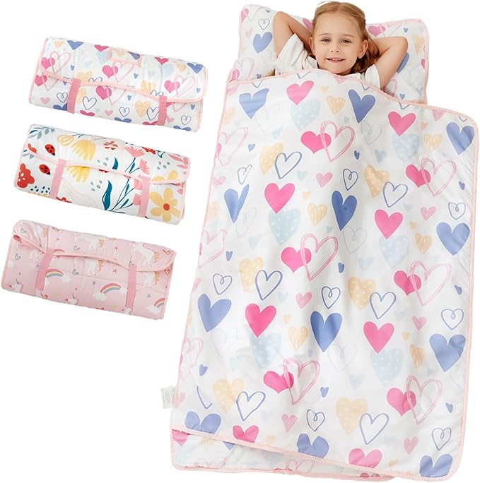 Toddler Nap Mat with Pillow and Blanket, Extra Large Rolled Napping Mats,Toddler Sleeping Bag for Daycare,Kids Sleeping Bags for Sleepover,Toddler Sleeping Bag Camping