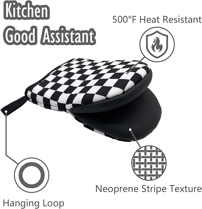Checkerboard Chess Board Plaid Mini Silicone Oven Mitts, Heat Slip Resistant Kitchen Gloves 2-Pack Set, Soft Short Small Oven Mittens Pot Holders for Baking Grilling Barbecue Microwave Gift