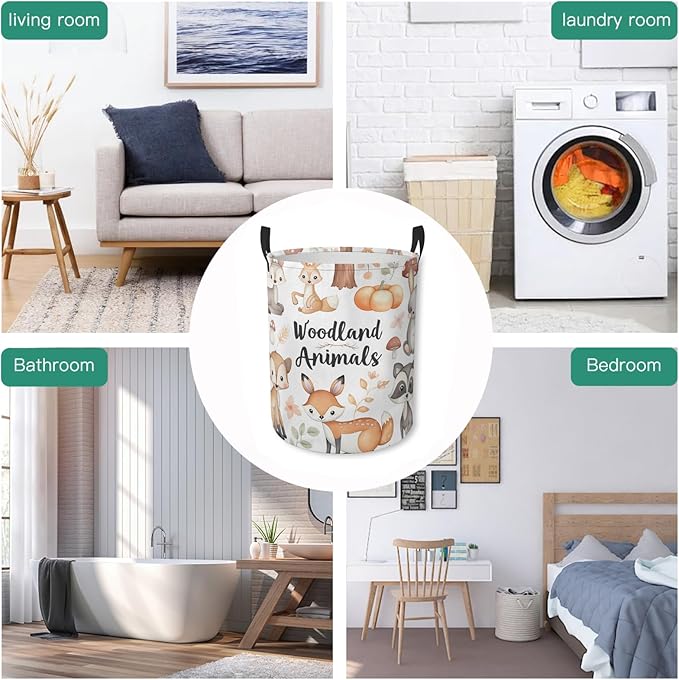 Laundry Basket Woodland Animals Collapsible Laundry Hamper with Handles Clothes Storage Bin for Household Bedroom Bathroom College Dorms