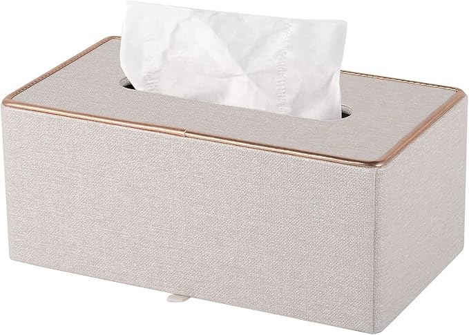 XNONE Tissue Box Cover Rectangle Tissue Box Holder PU Leather Facial Organizer with Magnetic Bottom,Decorative Napkin Caddy for Vanity Dresser Night Stand Table Countertop Home Office Car,Beige