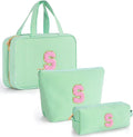 Fystdtote Cute Toiletry Bag Makeup Bag for Women & Girls - Cosmetic Bag | Initial Make Up Bag | Personalized Gift for Women/Her | Bridal Shower & Mother's Day Gift - Green S