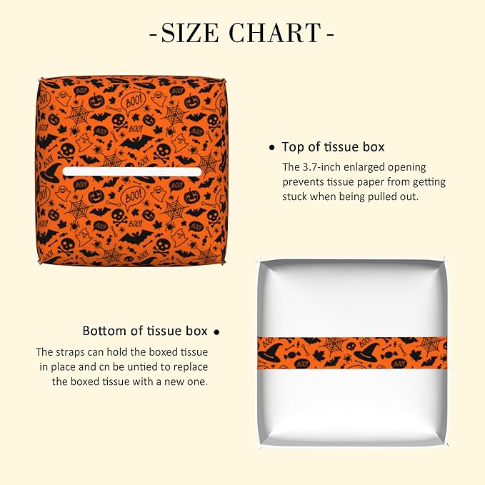 POIUBLE Halloween Pumpkins and Bats Tissue Box Cover Skulls Spiders Ghosts Leather Tissue Box Holder Square Facial Paper Organizer Dispenser for Bathroom Kitchen Bedroom Vanity Countertop Night Stands