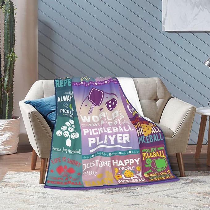 wsradto Pickleball Blanket Gifts for Pickleball Lover Throw Blanket Bedding Cozy Fleece Flannel Lightweight Stuff Plush for Men Women Boys Adults Fans Players for Couch Sofa Bed Home Decor 60"x80"