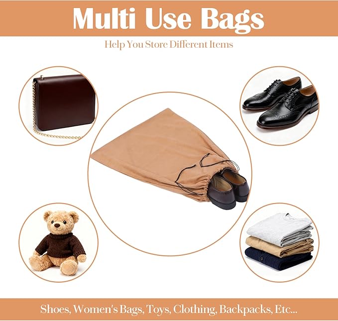 4-Piece Travel Shoe Bags for Packing, 23.6" x 19.3" Dustproof Shoe Bags - Flannel Shoes Pouch with Drawstring Closure,Washable & Reusable(Beige, Brown)