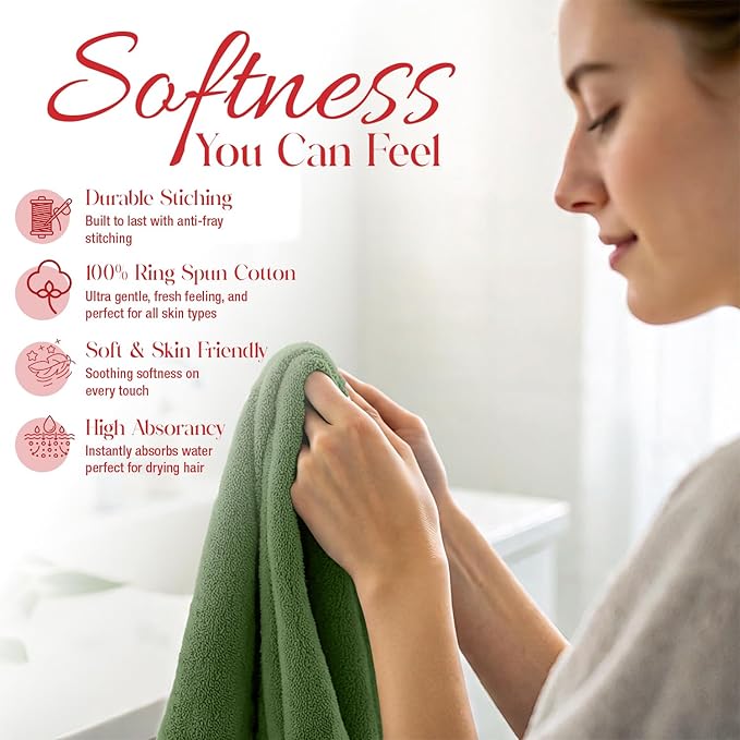 RIVERSIDE 12 Pack Washcloths - 12x12 Inches, 500 GSM, 100% Ring-Spun Cotton - Soft, Absorbent & Durable Face and Body Towels - for Bathroom, Spa, Gym, Makeup Removal & Everyday Use - Sage Green