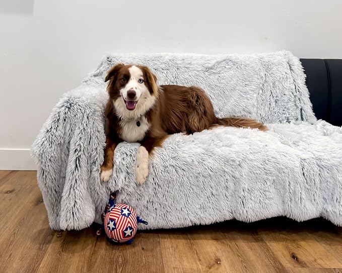 PJYuCien Large Dog Blanket, 80" x 60" Reversible Fleece Sherpa Blankets, Soft Plush Pet Throw for XL Dogs, Washable Cozy Furniture Protector for Couch/Bed, Grey