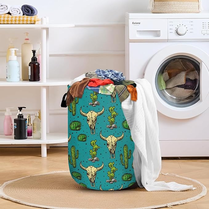 Colorful Desert Cowboy Laundry Basket with Sturdy Handles, Collapsible Oxford Cloth Laundry Hamper Organizer Basket for Bathroom Bedroom 15.7x20 Inch