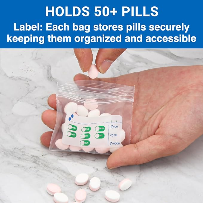 Pill Bags 500 Count - 3"X2.75" 3 Mil Small Ziplock Bags for Pills – BPA-Free Pill Pouches for Medicine, Pill Pack Storage & Medicine Pouch - Easy Label Pill Bags for Travel, Reusable Medicine Bags