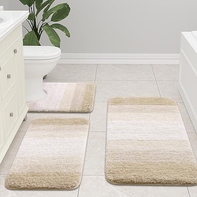Arotive Microfiber Bathroom Rugs, Shaggy Soft and Absorbent Bath Rug, Non-Slip, Thick Plush Machine Washable Dry Bath Mats for Bathroom, Tub and Shower, 50x30, Light Beige, Rectangular