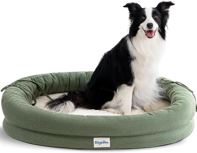 bilypaws Orthopedic Dog Bed for Large Dogs, Pet Sofa Bed with Egg Crate Foam, 4-Sided Bolster, Removable Washable Cover & Anti-Slip Bottom, X-Large Calliste Green
