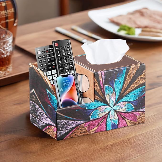 PU Leather Square Tissue Box Cover - Multi-Functional Tissue Box Holder, Tissue Box Cover with Storage,Tissue and Remote Control Holder, Cube Tissue Box Organizer Bedroom Nightstand End Table