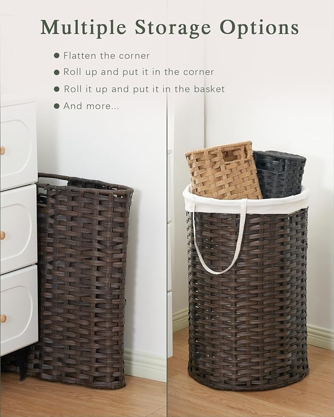 SETVSON Laundry Hamper with Lid, 19.0 Gal (72 L) Round Wicker Laundry Basket, Handwoven Rattan Basket with Lid, Removable Bag, 2 Mesh Bags, Handles for Living Room, Bathroom, Brown