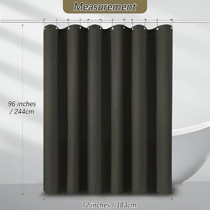 PANGSINNE Extra Long Waffle Weave Shower Curtain 96 Inch Length Heavy Duty Shower Curtain for Bathroom, Machine Washable Water Resistant 256GSM Modern Shower Curtains with 12 Hooks, 72Wx96H Brown