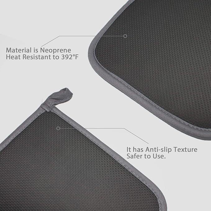 2 PCS Gray Pot Holders Sets for Kitchen Heat Resistant Oven Hot Pads with Pockets Non Slip Soft Grip Potholders for Baking Cooking 8"x8.5"