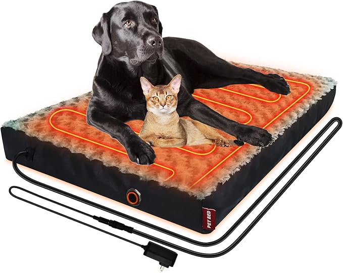 HyphessAda Upgraded Heated Dog Bed with Enlarged Heating Area, 12V Safe Voltage Arthritis Orthopedic Dog Bed with Memory Foam, Heated Pet Bed with Waterproof Cover for Medium, Large, XL Dogs (Large)…