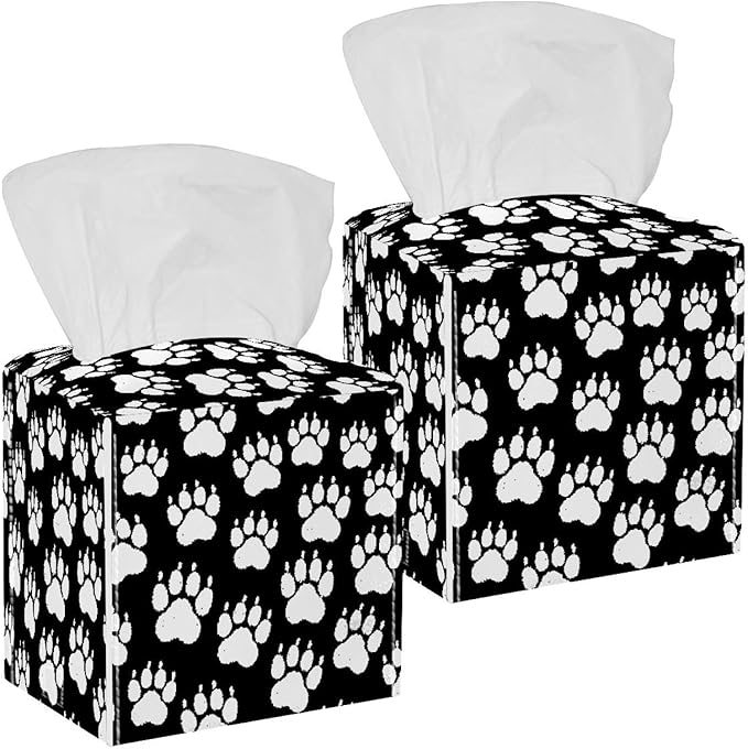 2 Pack Chalk Dog paw Print Tissue Box Holder on Table and Barth Room