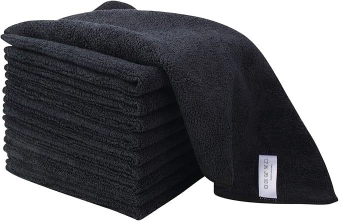 KinHwa Kitchen Washcloths for Dishes Absorbent Microfiber Dish Cloths Quick Dry Dish Rags with Poly Scour Scrub Side Ideal for Kitchen Cleaning (Black, 12inchx12inch 10 Pack)