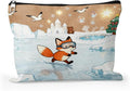 Cafl Fox Ice Skating Makeup Bag Travel Large Fox Cosmetic Bag Organizer toiletry Essentials Jewelry Zipper Bag Gift For Women -10×8 inch