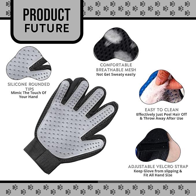 HappiTails Pet Grooming Gloves – 1 Pair – Deshedding & Bath Massage Mitts for Dogs & Cats – Choose from 5 Colors – Adjustable, Reusable & Easy to Clean (Gray)