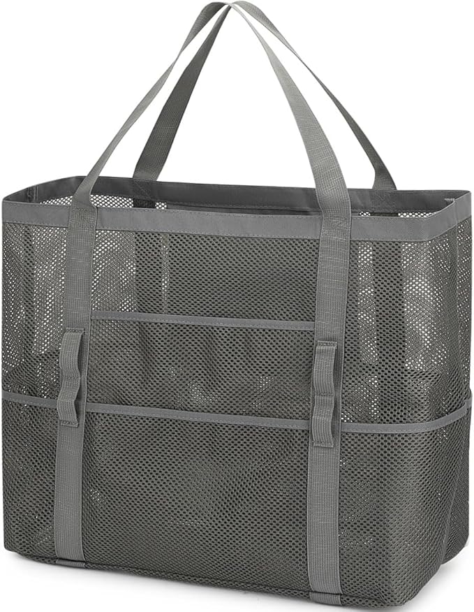 Fammart Mesh Beach Bag, Large Beach Tote with Zipper Pocket for Family Pool Bag for Toys & Vacation Essentials
