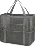 Fammart Mesh Beach Bag, Large Beach Tote with Zipper Pocket for Family Pool Bag for Toys & Vacation Essentials