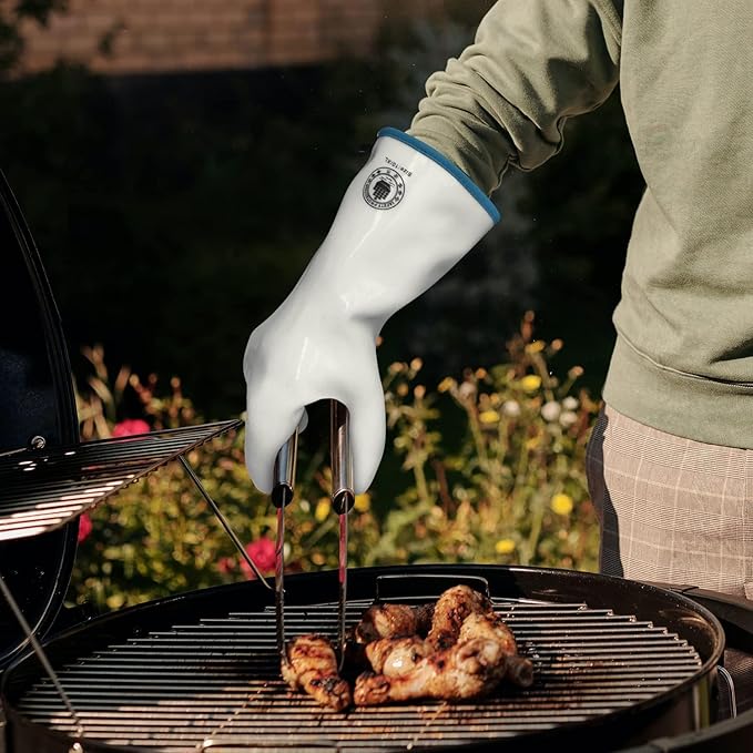 Silicone Oven Gloves, Heat Resistant Oven Gloves with Fingers, Kitchen Oven Mitts Smoker Barbecue Gloves for Baking, Grilling, Cooking, Food Grade, Waterproof, (10)