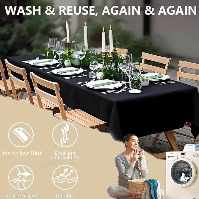 Black Tablecloths Rectangular 10-Pack, 60x126 Inch Table Cloth for Rectangle Tables - Polyester Fabric Tablecloth, Reusable & Washable Table Cover