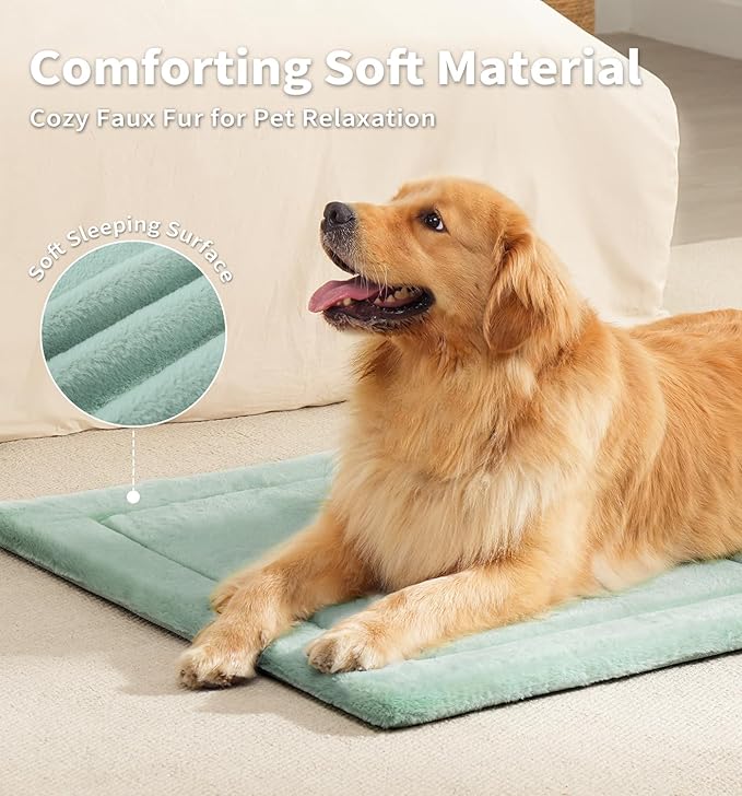 MADE 4 PETS Dog Crate Pad Bed for Medium Dogs, Washable & Reversible, Anti-Slip Kennel Mat for Cozy Sleeping, Soft Fluffy Dog Bed for Indoor & Outdoor Use, 29"x21", Green