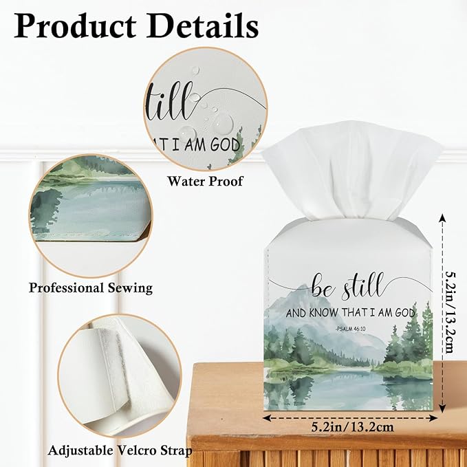Christian Tissue Box Covers Square - Be Still and Know That I Am God, Leather Tissue Box Holders Decorative for Car Nightstand Home Office Organizer, Square Facial Paper Organizer Home Decor -025
