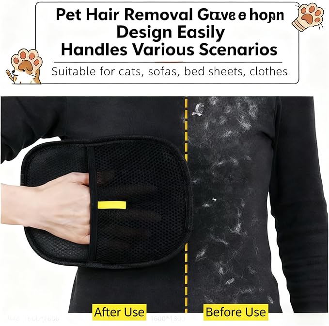 Electrostatic Pet Hair Remover Glove for Dogs & Cats, Magic Brush Pet Hair, Reusable Brush Pet Hair Removal Glove for Clothing, Couch, Carpet, Car Seat, Bedding