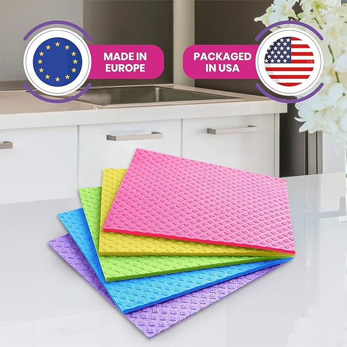 PINK RHINO LABS Swedish Dishcloths – Eco-Friendly Reusable Kitchen Towels – 10 Pack Cleaning Cloths for Dishes, Counters & Surfaces – Super Absorbent, Compostable, Zero-Waste Alternative