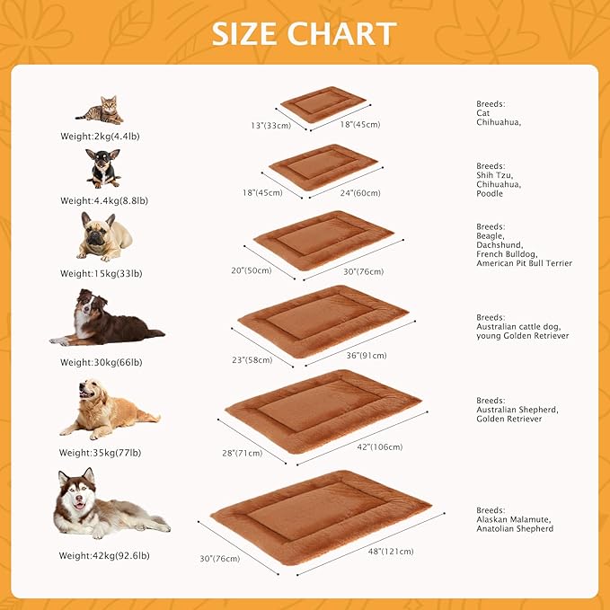 Vetasac Reversible Dog Bed Mat with Plush and Corn Velvet,Soft Warm Pet Cushion, Dual Purpose Washable Sleeping Mattress Bed for Small Medium Large Dog and Cat XB004 (24"x18", Orange)