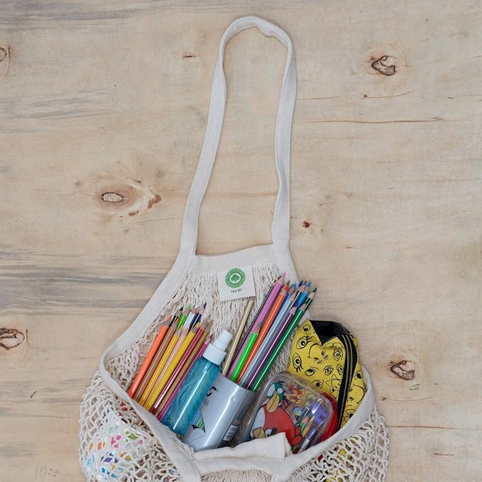 Best Farmers Market Bags - Sturdy Organic Cotton Mesh Tote for Grocery, Beach, Produce, Fruit & Vegetable Storage - Lightweight Fish Net Bag (1 Bag)