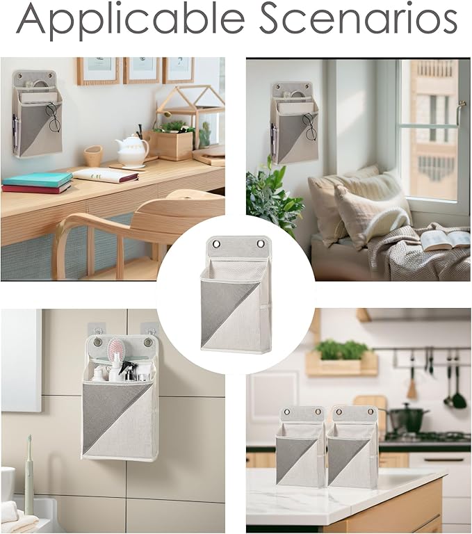 Someteth 2pcs Wall Hanging Storage Organizer Bag, Hanging baskets with pockets for Wall organizing, Storage Hanging Bag for Bedroom, Dormitory, Study Room, Bathroom (Grey/White)