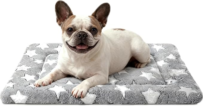 Fogkiss Dog Bed Mat, Reversible Crate Pad & Durable Dog Bed - Machine Washable Kennel Mat with Ultra Soft for Medium Dogs (Cool/Warm), 30" x 20", Grey&Star