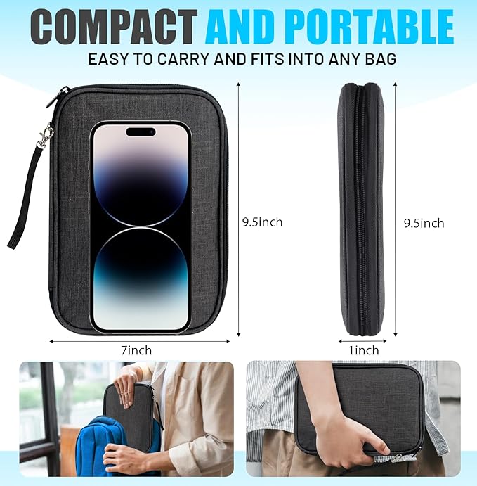 YONSEN Travel Cable Organizer Bag, Electronics Organizer Tech Pouch with Double Layers for Cords, Chargers, Phone, Earphones, USBs, SD Cards - Travel Essentials Portable Waterproof Tech Pouch