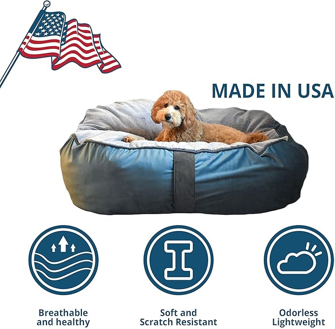 COZY ONE Mia Collection Self-Warming Oval Dog Bed - Ultra-Soft Plush Dream Pet Bed with Removable Velvet Cover - Cozy Dog Beds for Small Dogs (27x24x8 Inch, Blue) - Made in USA