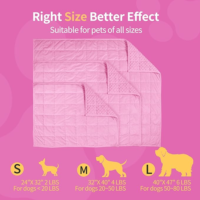 LaSyL Weighted Blanket for Pets | Thunder Blanket for Dogs Anxiety | Premium Soft Minky | Relaxation & Calming & Anti Anxiety | Used in Car, Bed, Couch | Pink, Washable Small 32" L x 24" W