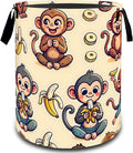 VODRM Cute Monkey Banana Laundry Basket, Dirty Collapsible Clothes Toy Organizer Hamper for Kids Adults, Oxford Cloth Waterproof Storage Bin for Bedroom Bathroom Cartoon Decor Gifts, 19.7"X15.7"