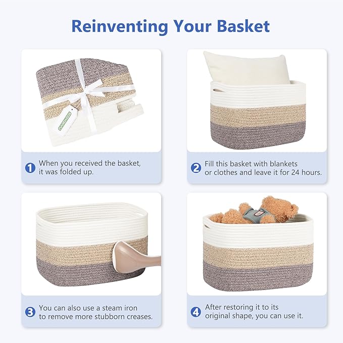 ECDYQXVU Cotton Rope Storage Basket, 15x10x9 Inches, Woven Basket for Shelves, Clothes, Towels, Books, and Laundry, Black (2 Pack)