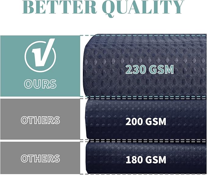 eachope Navy Extra Long No Hook Waffle Weave Shower Curtain with snap-in Liner Replacement, 230GSM Waterproof Fabric Hotel Shower Curtain Set for Bathroom, Through Mesh Top Window,71Wx86H
