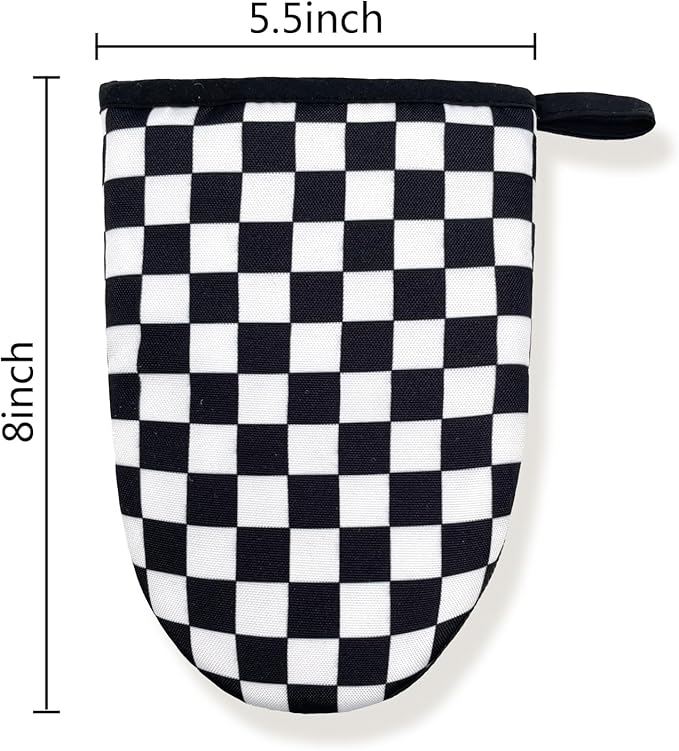 Checkerboard Chess Board Plaid Mini Silicone Oven Mitts, Heat Slip Resistant Kitchen Gloves 2-Pack Set, Soft Short Small Oven Mittens Pot Holders for Baking Grilling Barbecue Microwave Gift