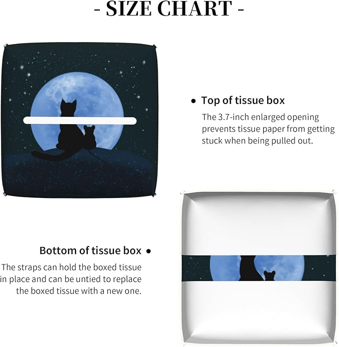 POIUBLE Leather Tissue Box Holder Cat Looking at The Moon Tissue Box Cover Square Waterproof Tissue Holder Organizer Modern Napkin Holder for Bedroom Dresser Night Stand Office Desk